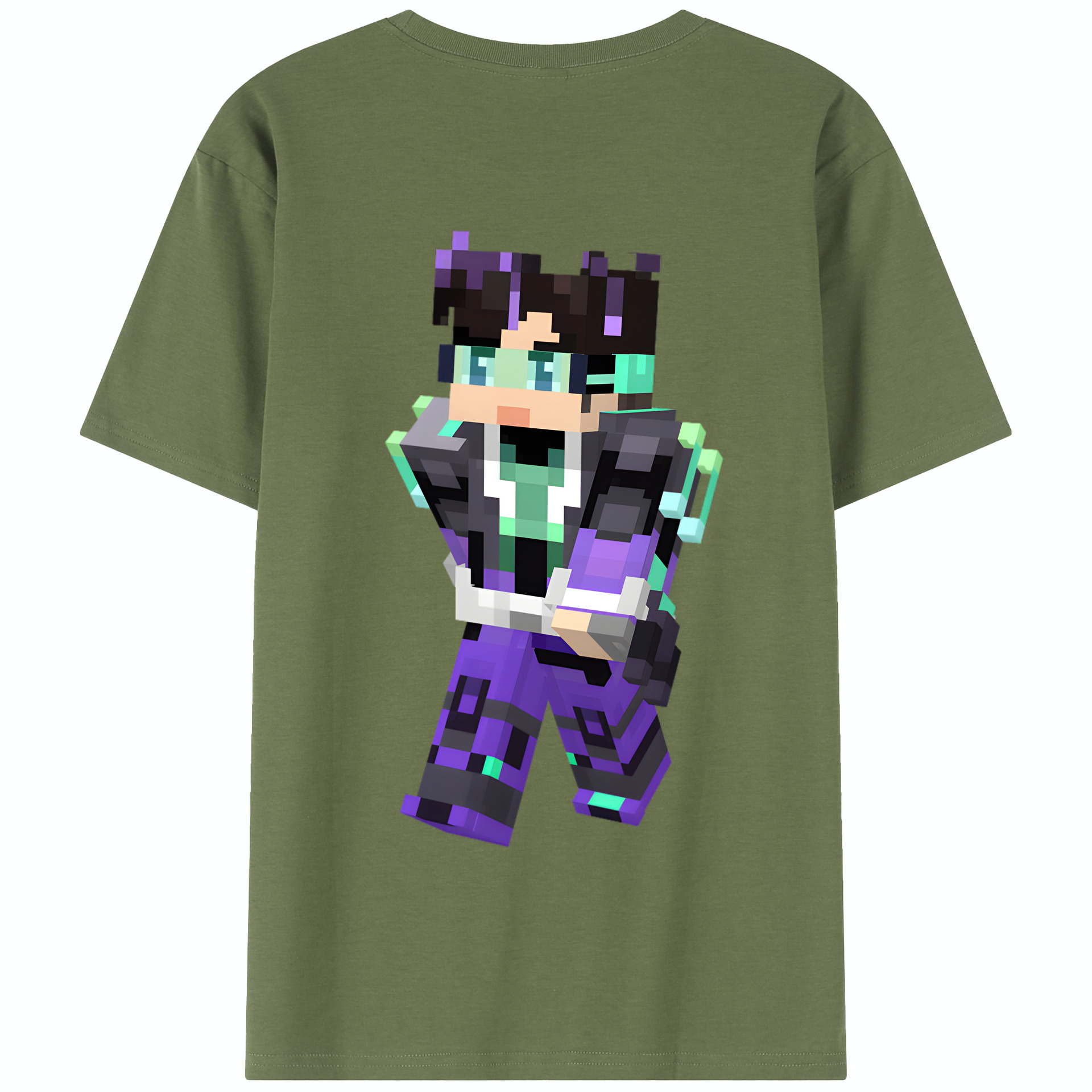 （画像用） マインクラフト ブロックの世界 Minecraft MC Block world 綿100％半袖Tシャツ（背面プリント）